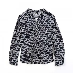 Women’s round neck half placket long sleeve full print blouse