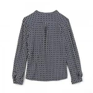 Women’s round neck half placket long sleeve full print blouse