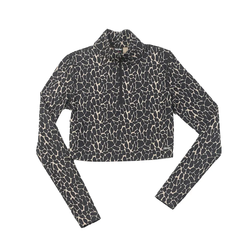 Women’s half zip full print crop long sleeve top