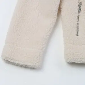 Women’s oblique zipper turned down collar Sherpa fleece jacket