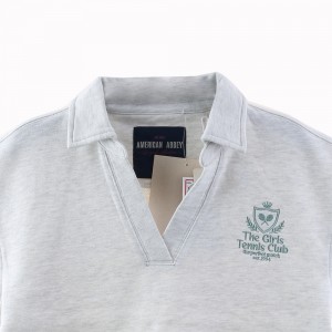 Women Lapel Polo Collar French Terry Sweatshirts with Embroidery
