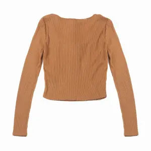 Lenzing Viscose women’s long sleeve rib brushed knotted collar crop top