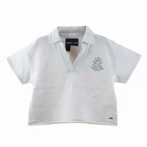 Women Lapel Polo Collar French Terry Sweatshirts with Embroidery