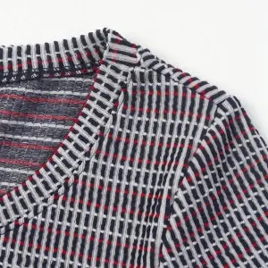 Yarn dye jacquard women’s cut out crop knot top